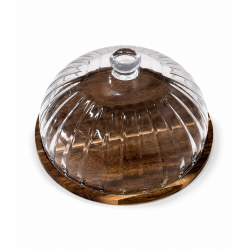 Boleira 28,5cm Tampa de vidro Base bambu 